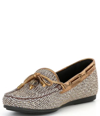 Kurt Geiger London Crystal Embellished Houndstooth Logo Ornament Bow Detail Moccasins - Beige - view 4