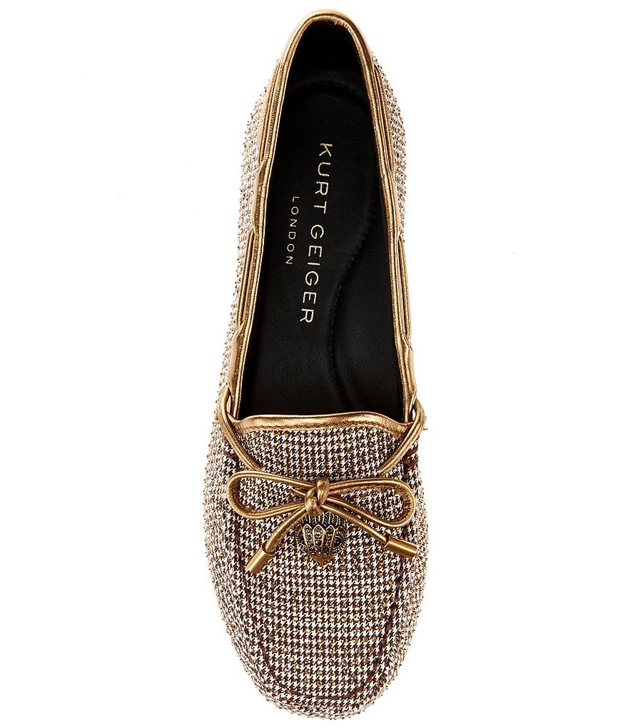 Kurt Geiger London Crystal Embellished Houndstooth Logo Ornament Bow Detail Moccasins - Beige - view 5