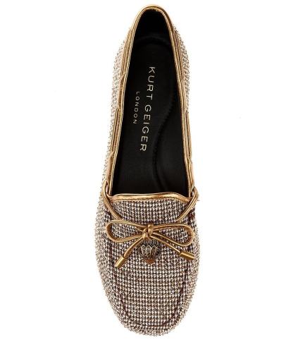 Kurt Geiger London Crystal Embellished Houndstooth Logo Ornament Bow Detail Moccasins - Beige - view 5