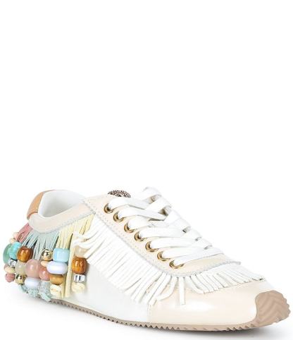 Kurt Geiger London Islington Suede Beaded Fringe Sneakers - Cream - view 1