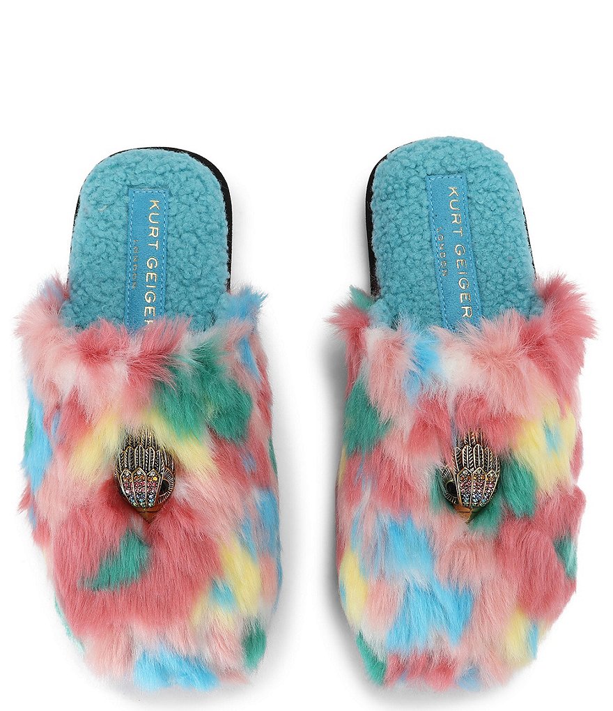 Kurt Geiger London Kensington Furry Logo Ornament Slippers - Blue - view 2