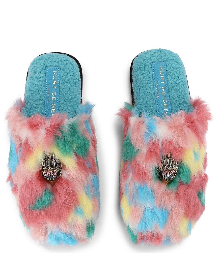 Kurt Geiger London Kensington Furry Logo Ornament Slippers - Blue - view 2