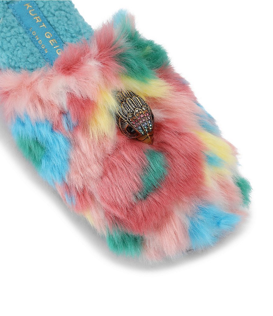 Kurt Geiger London Kensington Furry Logo Ornament Slippers - Blue - view 3