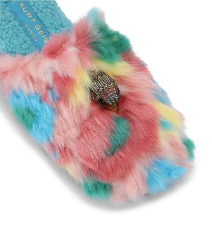 Kurt Geiger London Kensington Furry Logo Ornament Slippers - Blue - view 3