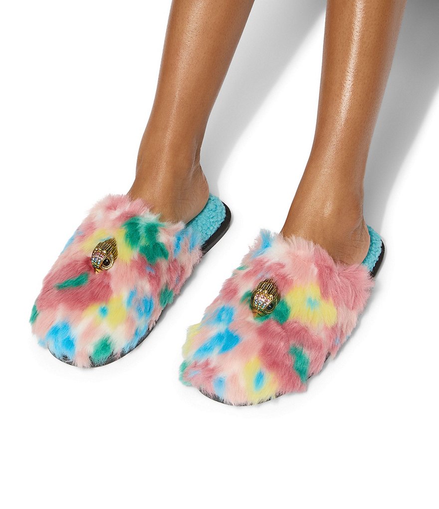 Kurt Geiger London Kensington Furry Logo Ornament Slippers - Blue - view 6
