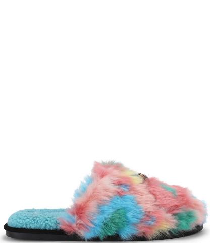 Kurt Geiger London Kensington Furry Logo Ornament Slippers - Blue - view 1