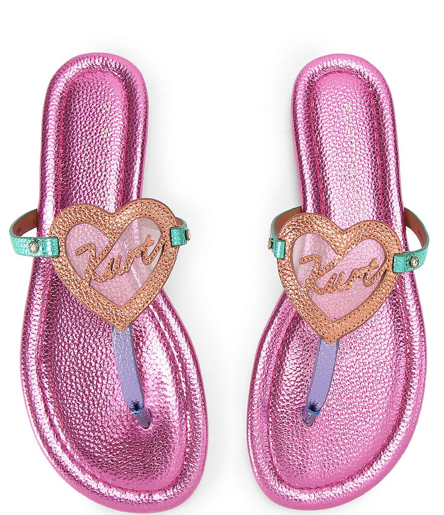 Kurt Geiger London Kurt Color Block Heart Embellished Metallic Logo T-Bar Sandals - Multi Color - view 2