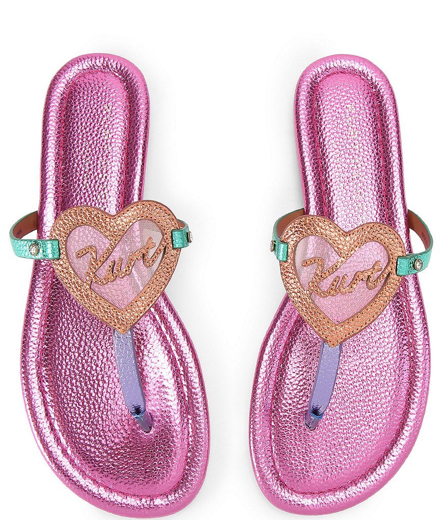 Kurt Geiger London Kurt Color Block Heart Embellished Metallic Logo T-Bar Sandals - Multi Color - view 2