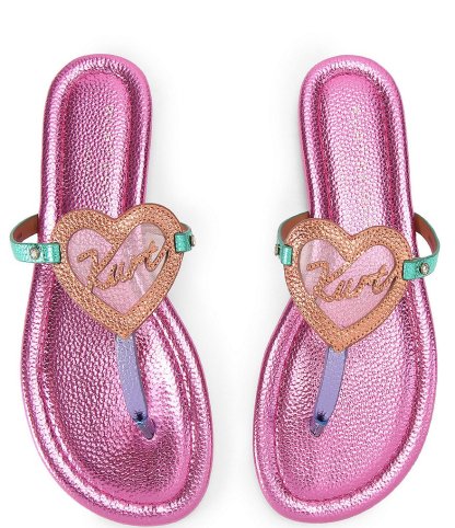 Kurt Geiger London Kurt Color Block Heart Embellished Metallic Logo T-Bar Sandals - Multi Color - view 2