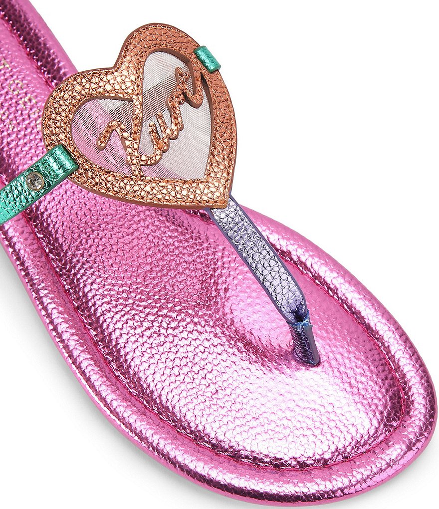 Kurt Geiger London Kurt Color Block Heart Embellished Metallic Logo T-Bar Sandals - Multi Color - view 3