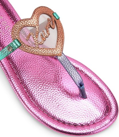 Kurt Geiger London Kurt Color Block Heart Embellished Metallic Logo T-Bar Sandals - Multi Color - view 3