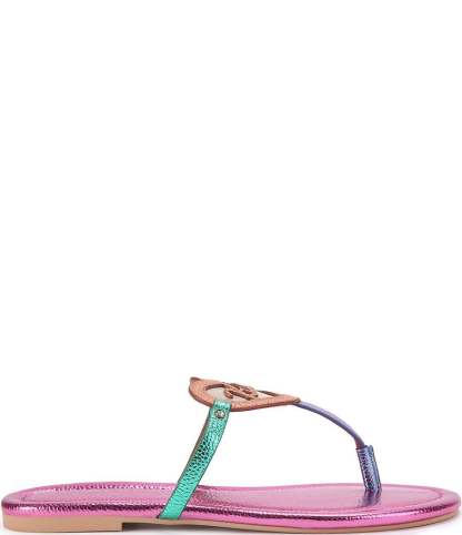 Kurt Geiger London Kurt Color Block Heart Embellished Metallic Logo T-Bar Sandals - Multi Color - view 1