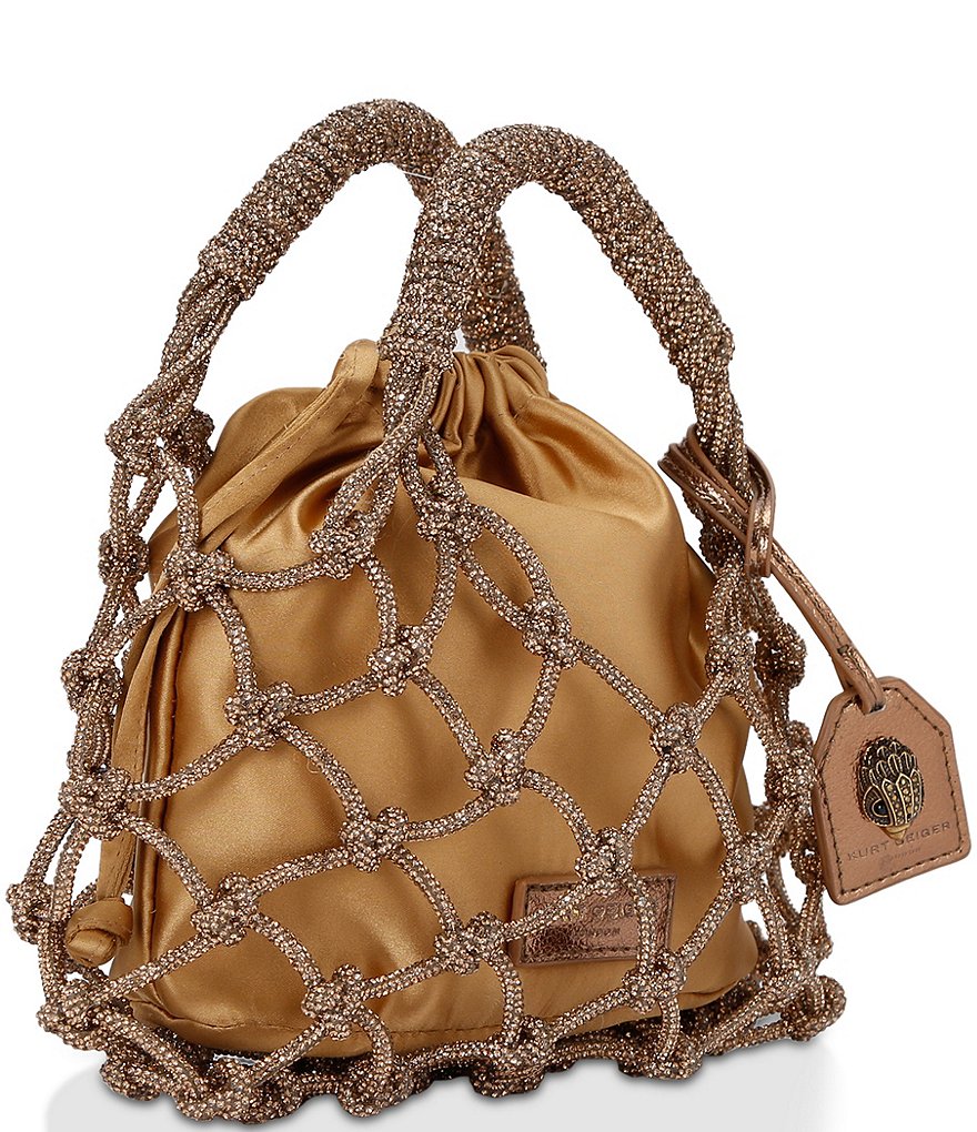 Kurt Geiger London Small Macrame Crystal Handle Bucket Bag - Bronze - view 3