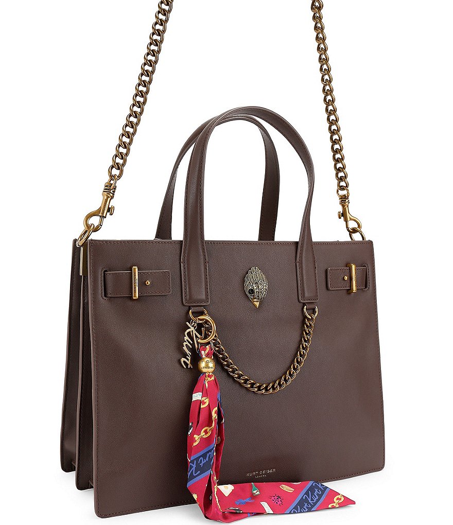 Kurt Geiger London Sloane Scarf Key Chain Tote Shoulder Bag - Brown - view 9