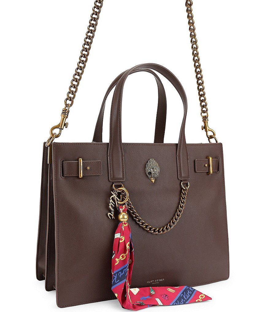 Kurt Geiger London Sloane Scarf Key Chain Tote Shoulder Bag - Brown - view 9