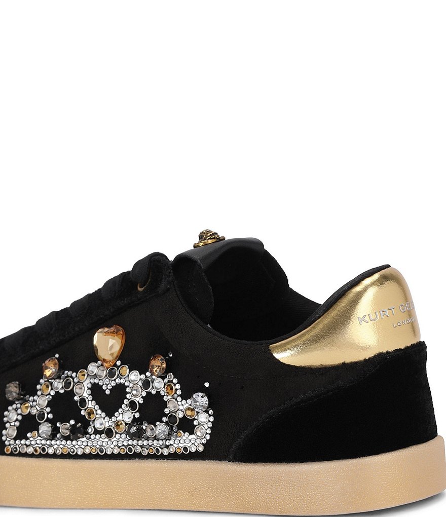 Kurt Geiger London Britton Suede Embellished Crown Ornament Lace Up Sneakers - Black - view 2
