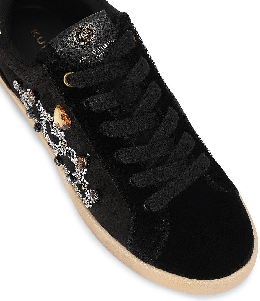 Kurt Geiger London Britton Suede Embellished Crown Ornament Lace Up Sneakers - Black - view 3