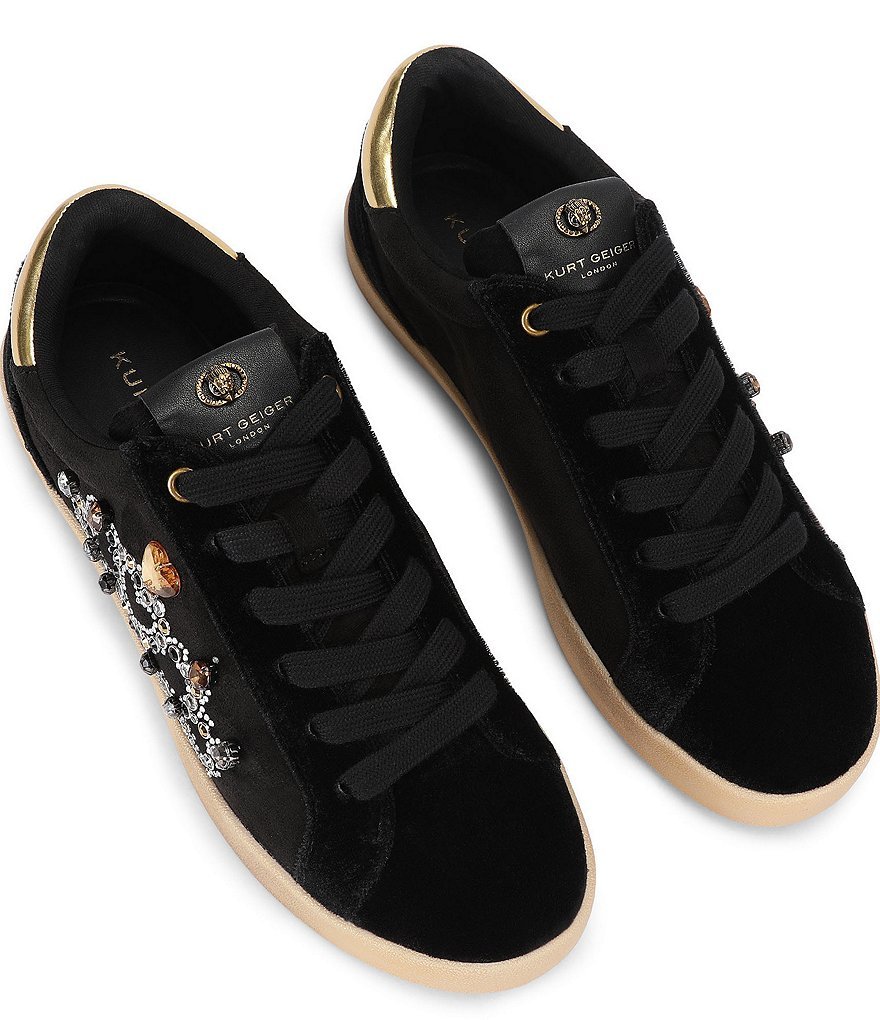 Kurt Geiger London Britton Suede Embellished Crown Ornament Lace Up Sneakers - Black - view 4