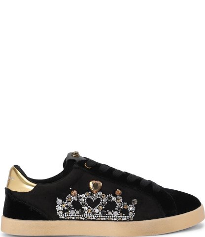 Kurt Geiger London Britton Suede Embellished Crown Ornament Lace Up Sneakers - Black - view 1