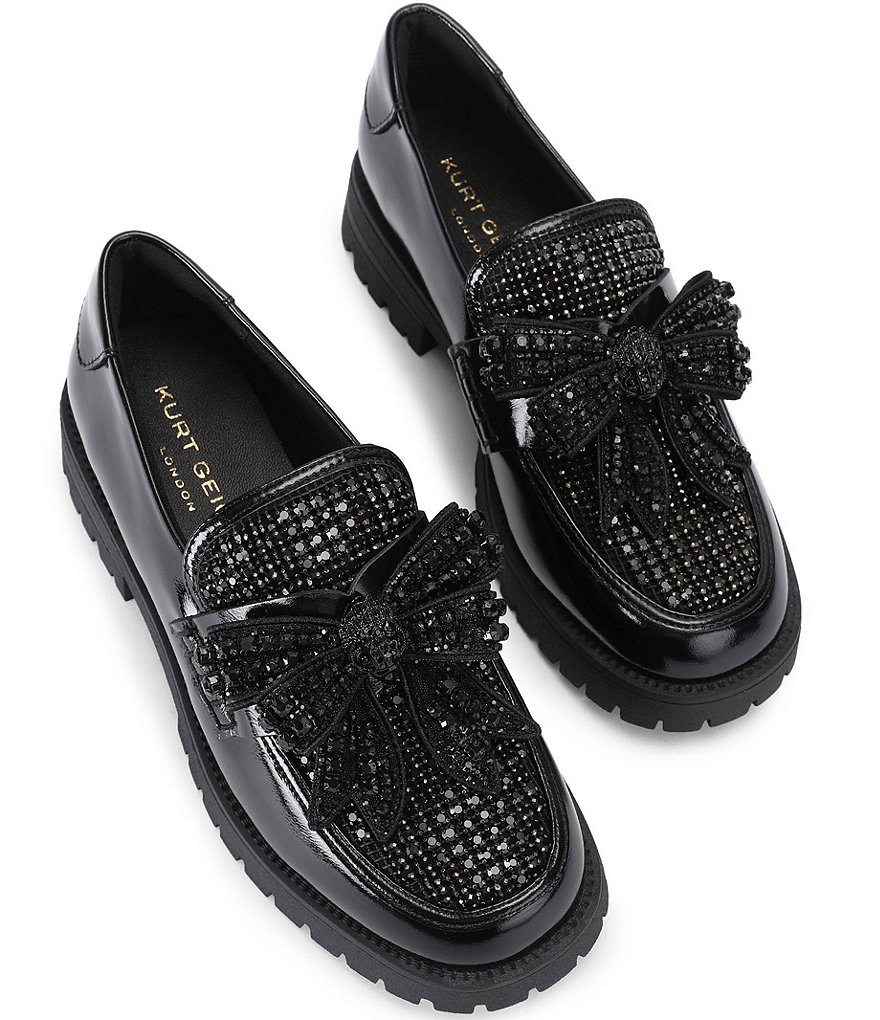 Kurt Geiger London Crystal Embellished Bow Leather Loafers - Black - view 10