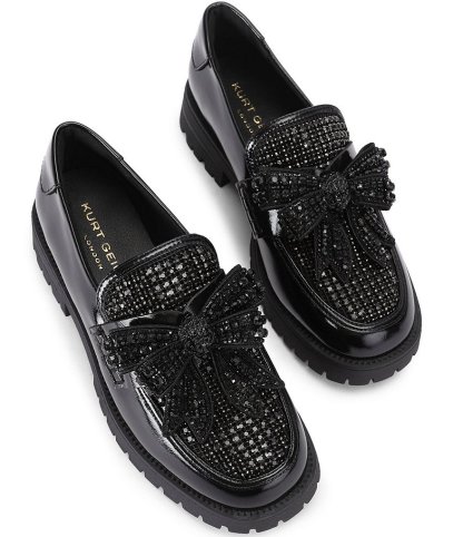 Kurt Geiger London Crystal Embellished Bow Leather Loafers - Black - view 10