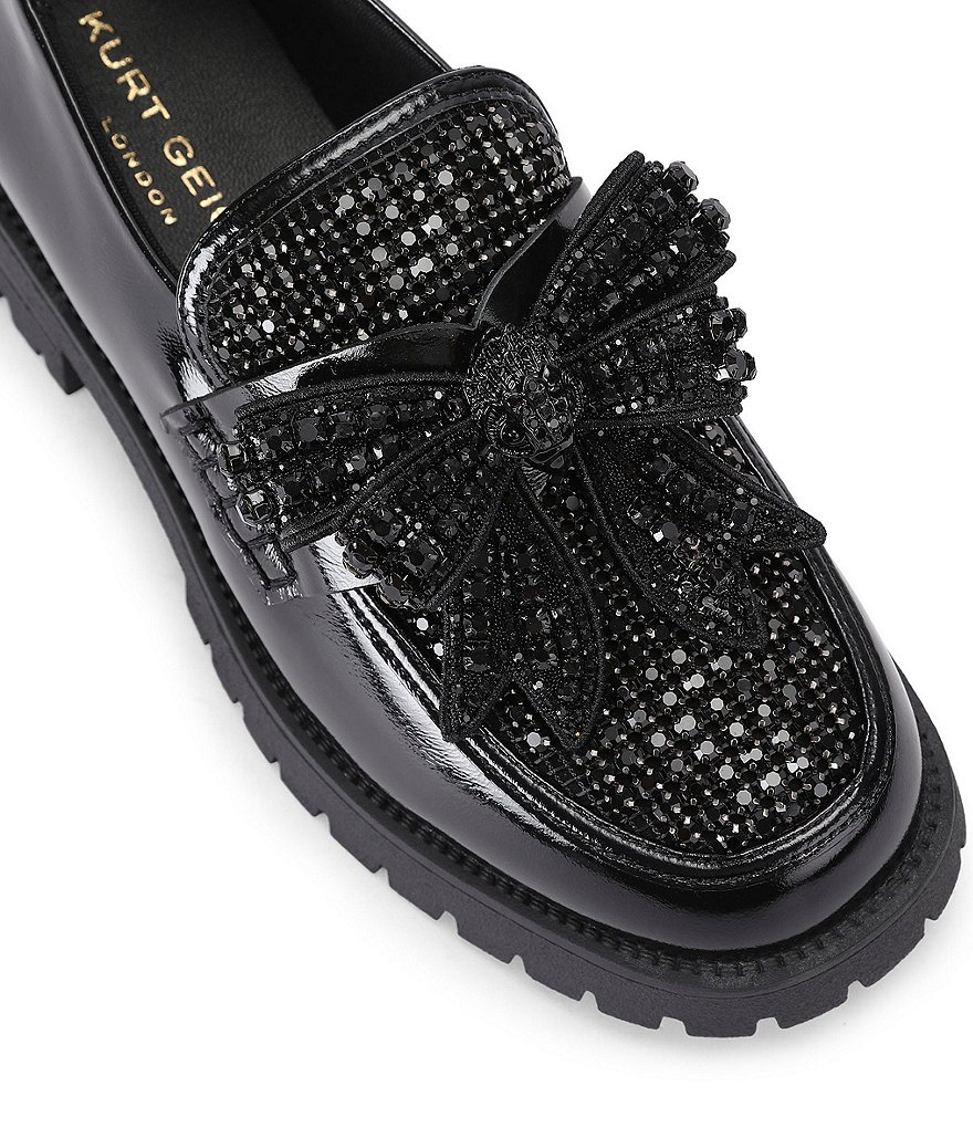 Kurt Geiger London Crystal Embellished Bow Leather Loafers - Black - view 11