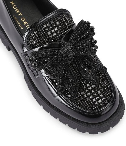 Kurt Geiger London Crystal Embellished Bow Leather Loafers - Black - view 11