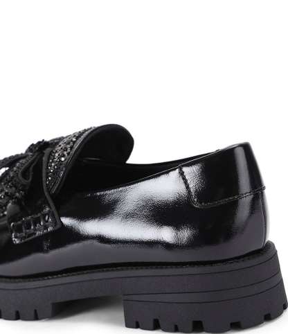 Kurt Geiger London Crystal Embellished Bow Leather Loafers - Black - view 12