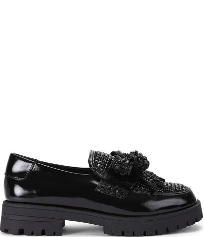 Kurt Geiger London Crystal Embellished Bow Leather Loafers - Black - view 9