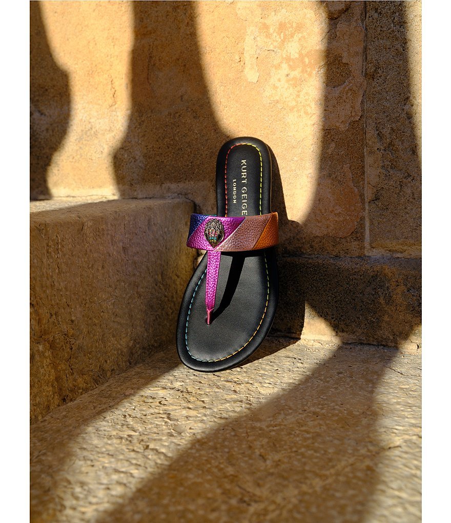 Kurt Geiger London Kensington Metallic Rainbow Leather Logo Ornament T-Bar Sandals - Multi - view 9