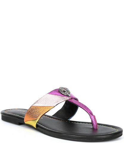 Kurt Geiger London Kensington Metallic Rainbow Leather Logo Ornament T-Bar Sandals - Multi - view 1