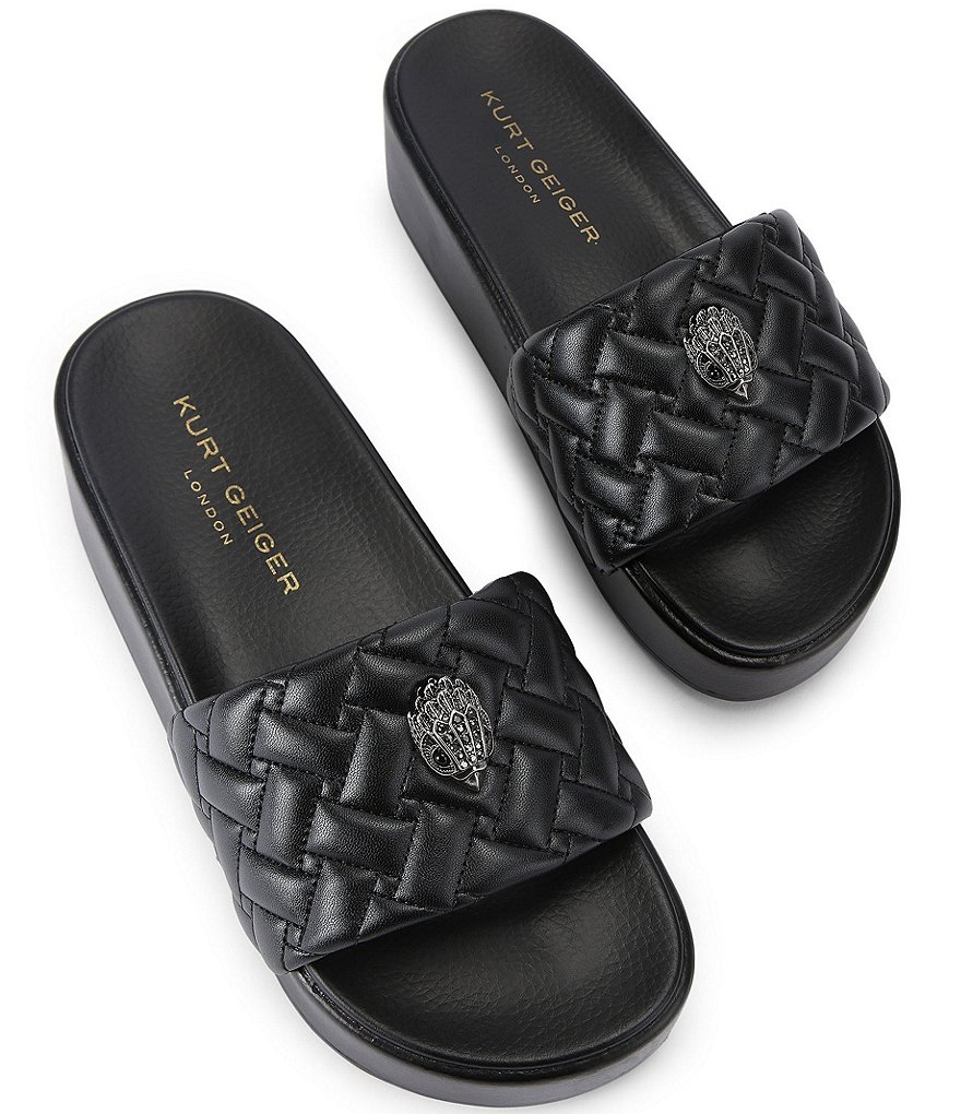 Kurt Geiger London Meena Quilted Logo Eagle Ornament Platform Slides - Black - view 2