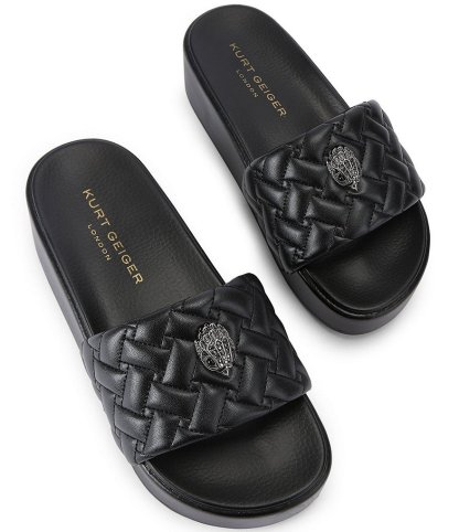 Kurt Geiger London Meena Quilted Logo Eagle Ornament Platform Slides - Black - view 2