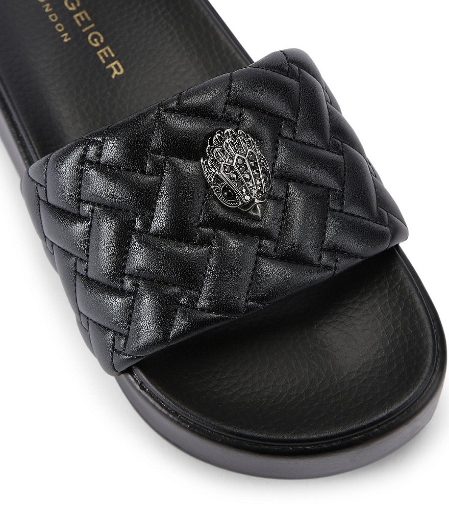 Kurt Geiger London Meena Quilted Logo Eagle Ornament Platform Slides - Black - view 3