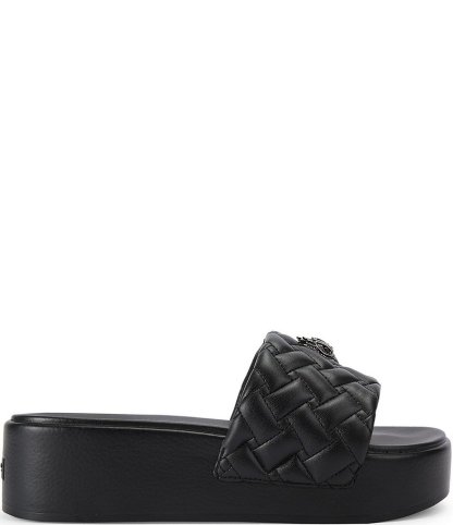 Kurt Geiger London Meena Quilted Logo Eagle Ornament Platform Slides - Black - view 1