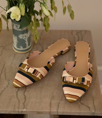 Antonio Melani x Style Bungalow Chez Striped Fabric Bow Detail Mules - Touch of Pink - view 7