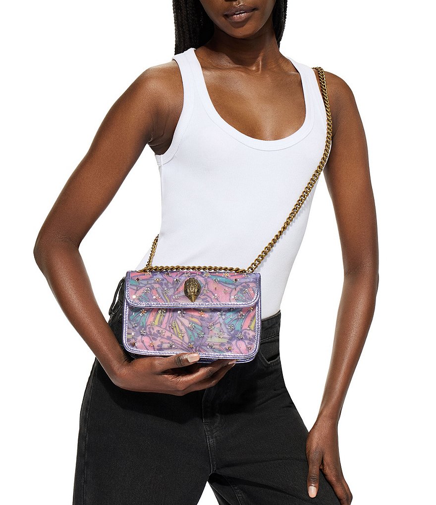Kurt Geiger London Embellished Mesh Leather Mini Kensington Soft Crossbody Bag - Lilac Multi - view 7