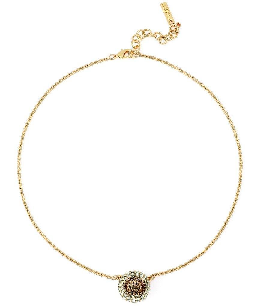 Kurt Geiger London Signature Eagle Rhinestone Pave Dome Short Pendant Necklace - Green - view 2
