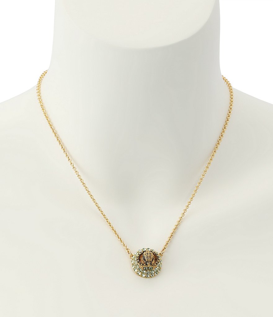 Kurt Geiger London Signature Eagle Rhinestone Pave Dome Short Pendant Necklace - Green - view 4