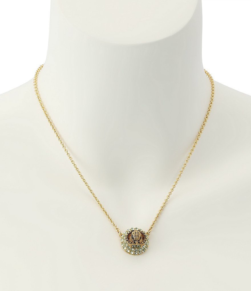 Kurt Geiger London Signature Eagle Rhinestone Pave Dome Short Pendant Necklace - Green - view 4