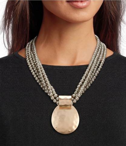 Southern Living Grey Pearl Beaded Pendant Statement Necklace - Grey/Gold - view 1