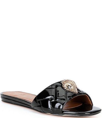 Kurt Geiger London Kensington Quilted Patent Leather Logo Ornament Slide Sandals - Black - view 1