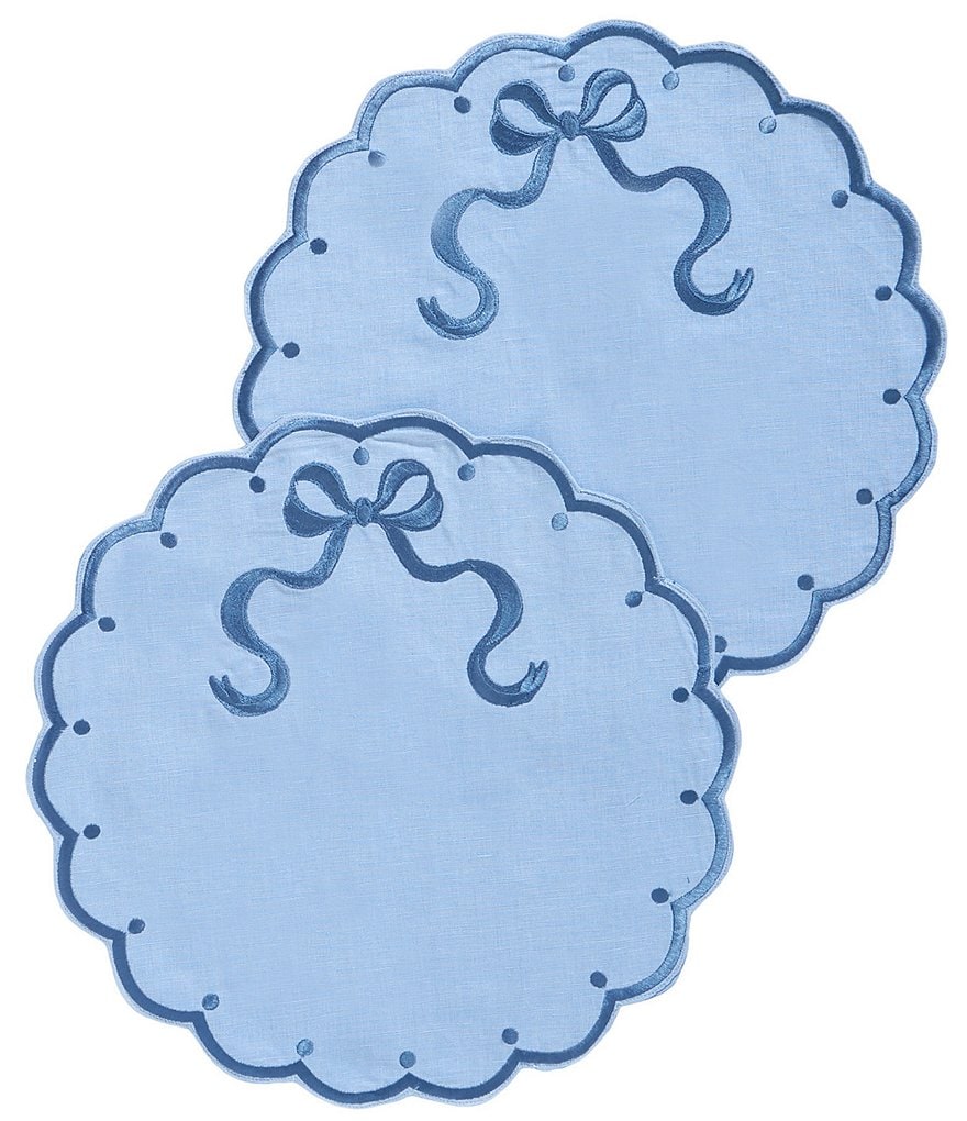 Southern Living Scalloped & Embroidered Bow Placemat, Set of 2 - Blue - view 1