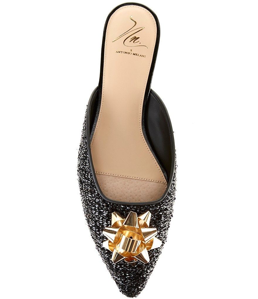 Antonio Melani x The Nat Note Estrella Textured Ornamented Bow Dress Mules - Black - view 5