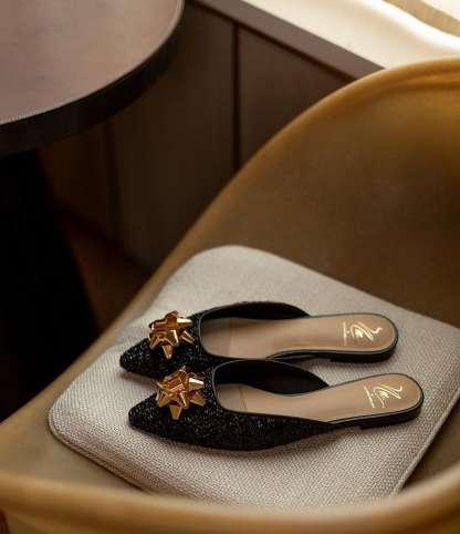 Antonio Melani x The Nat Note Estrella Textured Ornamented Bow Dress Mules - Black - view 7