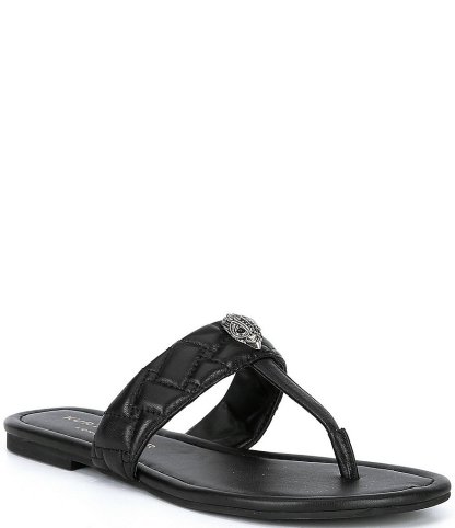 Kurt Geiger London Kensington Quilted Leather Logo Ornament T-Bar Sandals - Black - view 1