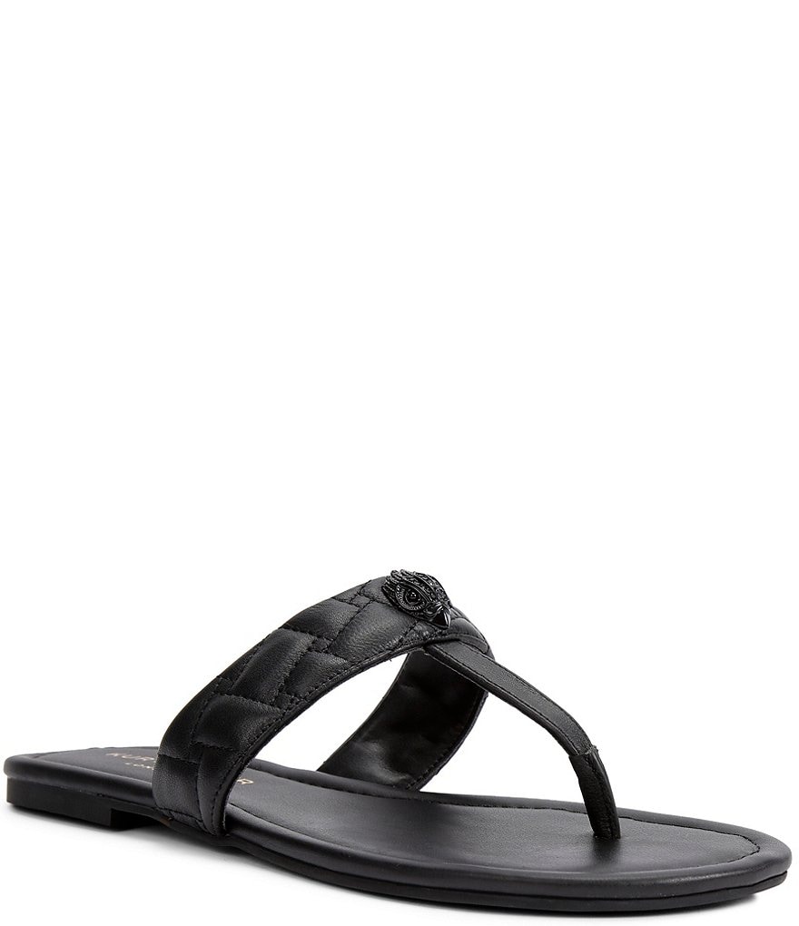 Kurt Geiger London Kensington Quilted Leather Logo Ornament T-Bar Sandals - Black/Black - view 7