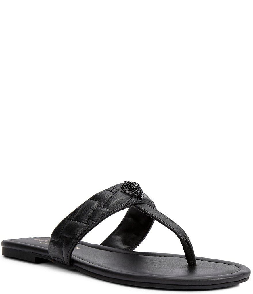Kurt Geiger London Kensington Quilted Leather Logo Ornament T-Bar Sandals - Black/Black - view 7