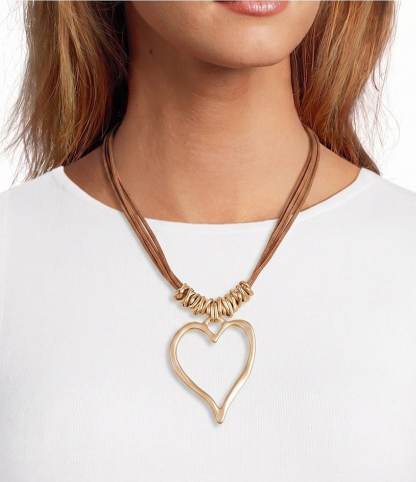 Southern Living Heart Pendant On Brown Cord Statement Multi Strand Necklace - Gold/Brown - view 1