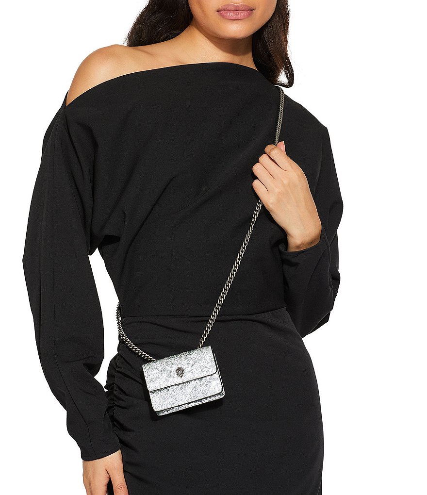 Kurt Geiger London Micro Metallic Sequin Chain Crossbody Bag - Silver - view 2